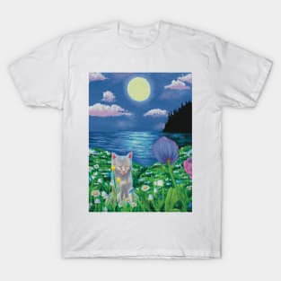 Calm landscape and cute cat cottagecore T-Shirt